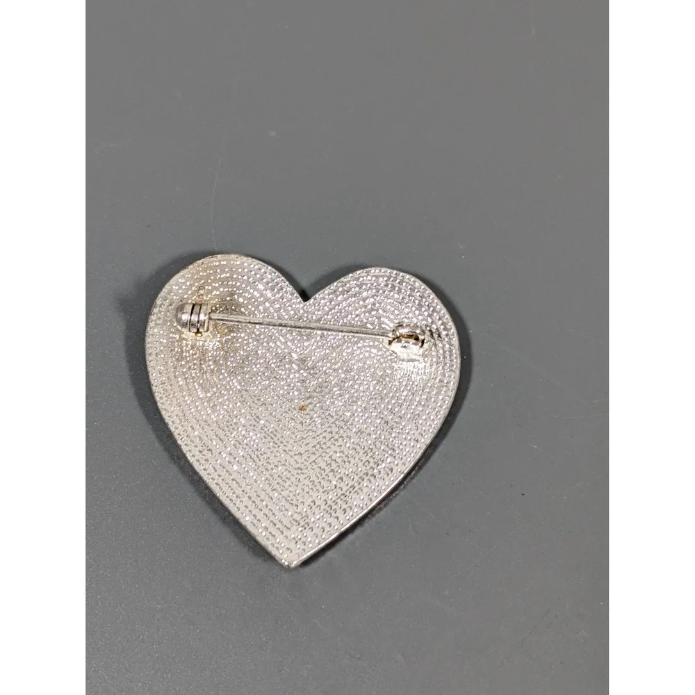 Retro Red‎ Enamel Happy Valentines Day Heart Pin Silver Tone Love